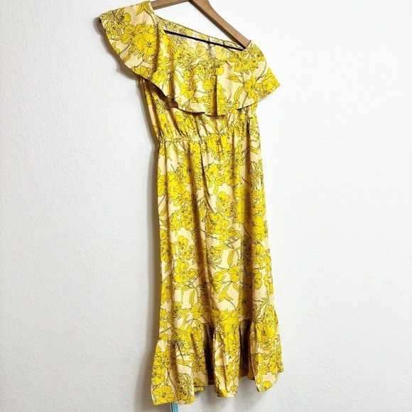 CUPSHE YELLOW FLORAL PRINT ONE  SHOULDER WOMEN SUMMER DRESS SIZE XS BRAND NEW - Picture 7 of 11